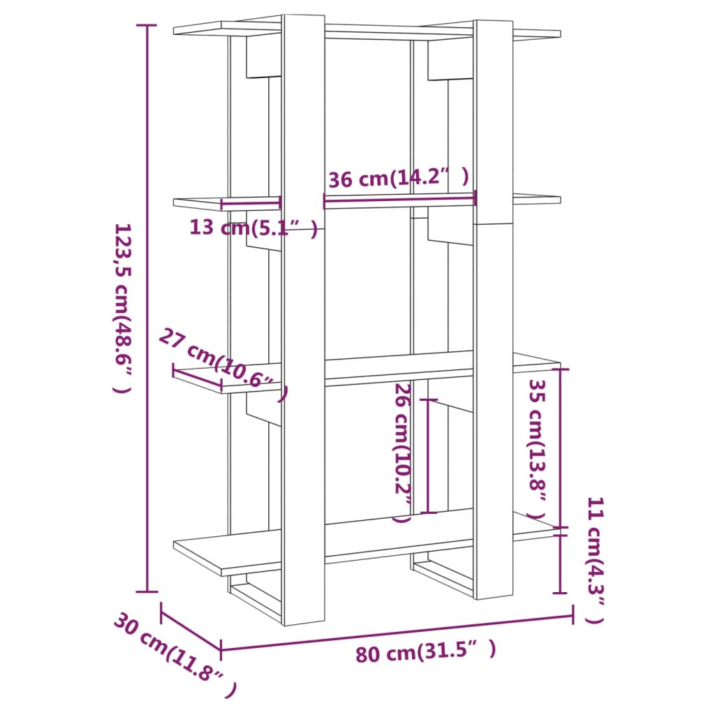 Boekenkast/kamerscherm 80x30x123,5 zwart