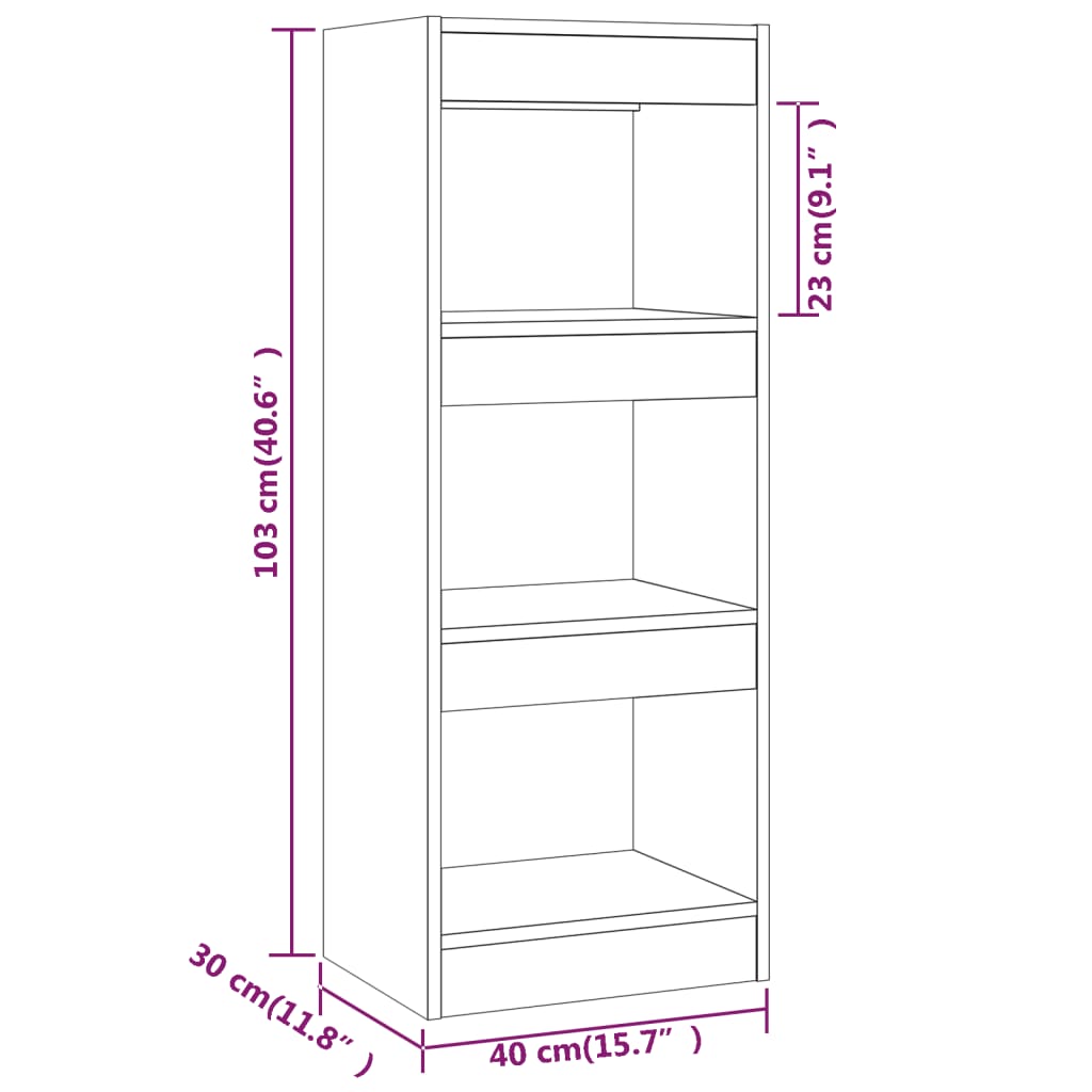 Boekenkast/kamerscherm 40x30x103 cm spaanplaat betongrijs