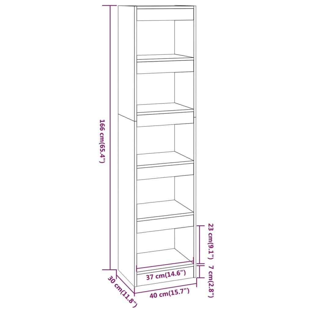 Boekenkast/kamerscherm 40x30x166 cm hoogglans wit