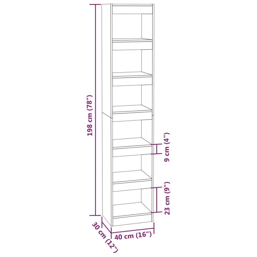 Boekenkast/kamerscherm 40x30x198 cm betongrijs