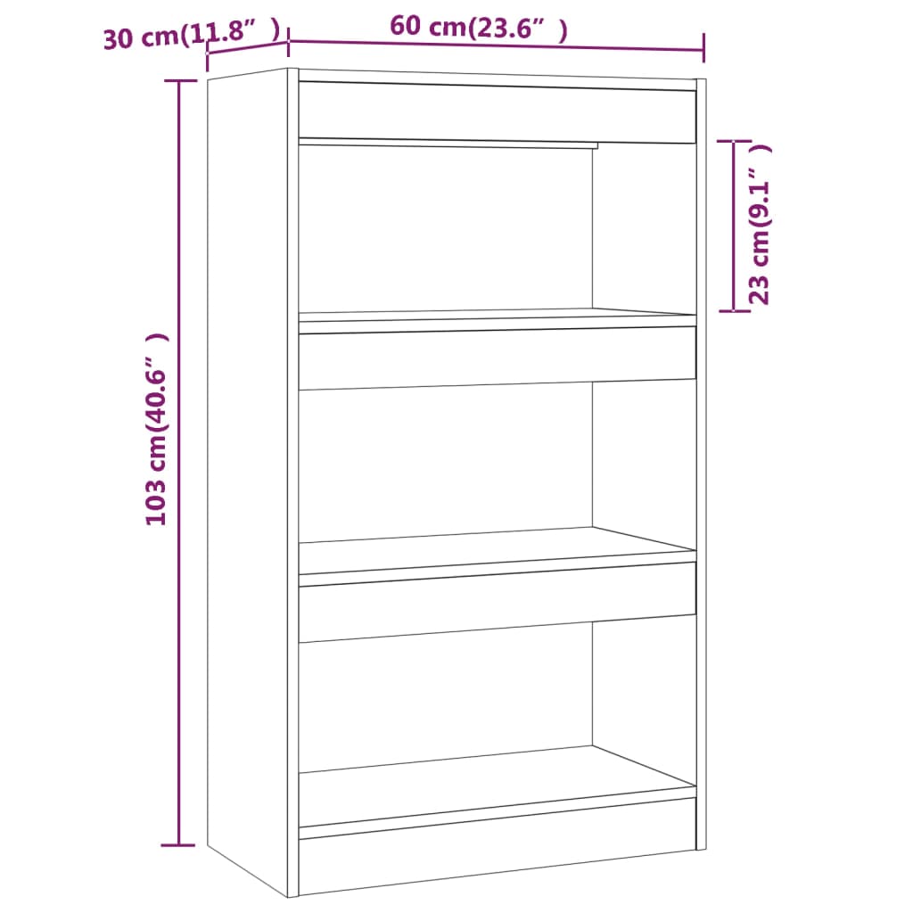 Boekenkast/kamerscherm 60x30x103 cm spaanplaat wit