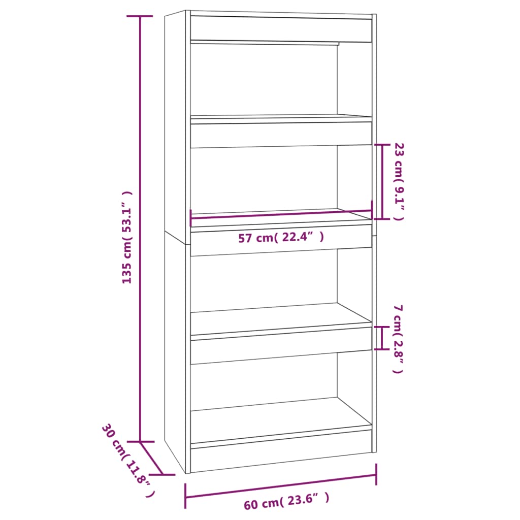 Boekenkast/kamerscherm 60x30x135 cm bewerkt hout wit