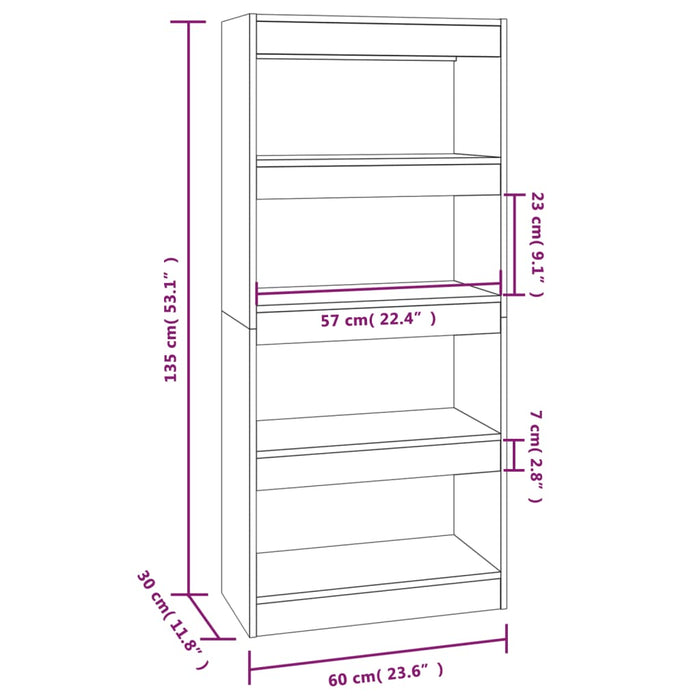 Boekenkast/kamerscherm 60x30x135 cm bewerkt hout wit