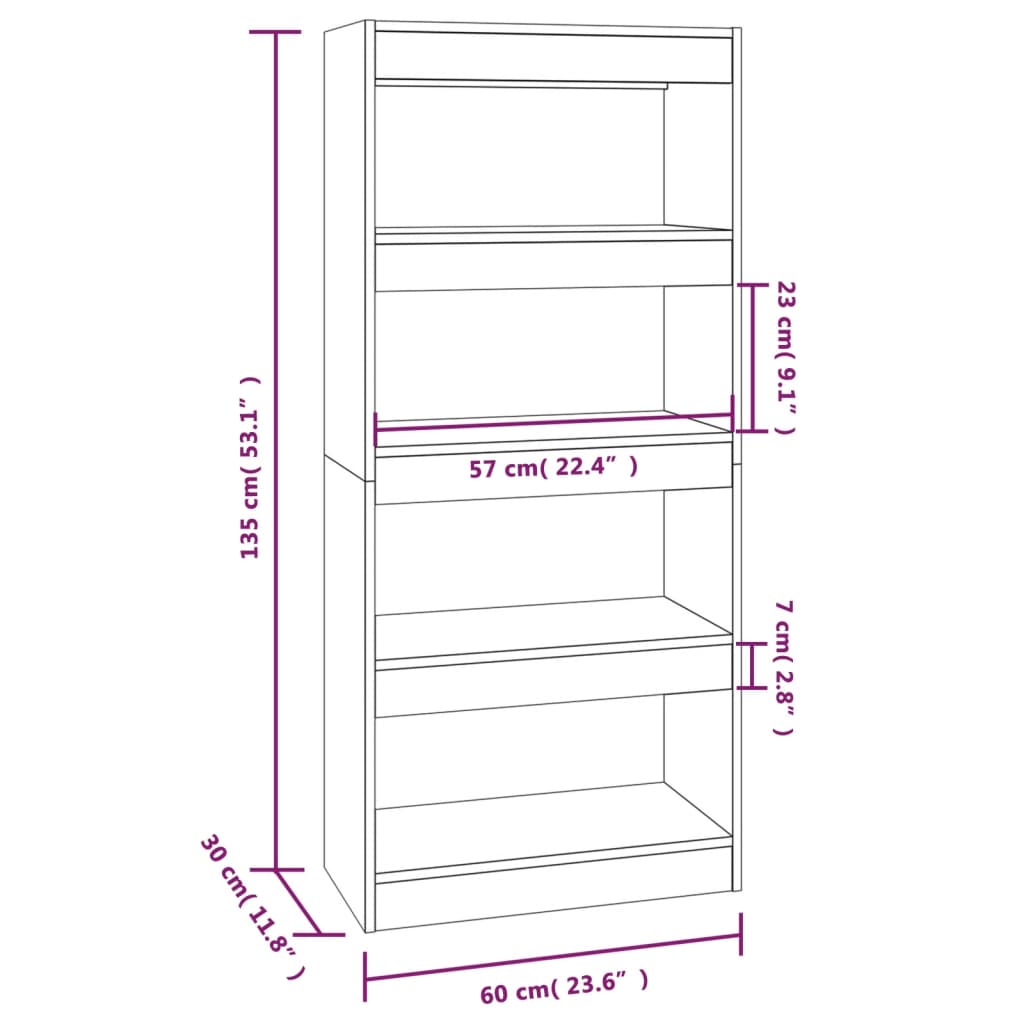 Boekenkast/kamerscherm 60x30x135 cm bewerkt hout zwart