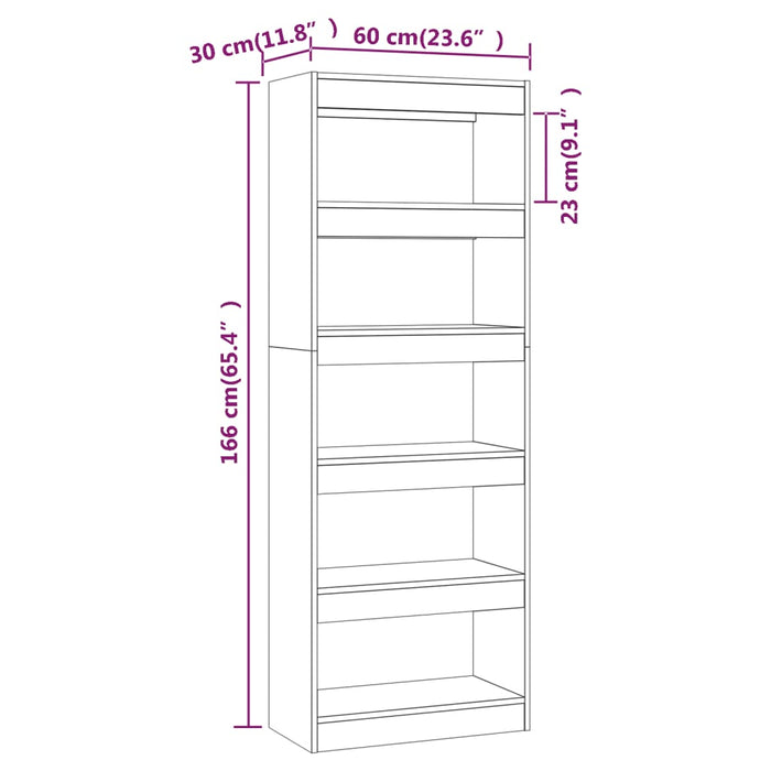 Boekenkast/kamerscherm 60x30x166 cm spaanplaat wit