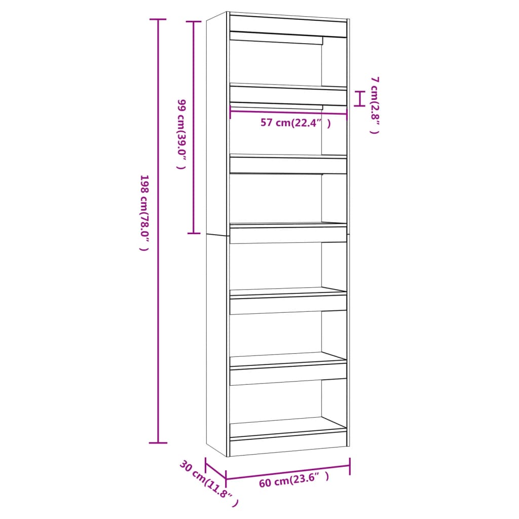 Boekenkast/kamerscherm 60x30x198 cm betongrijs