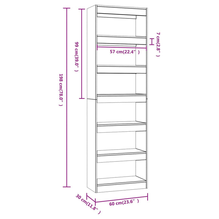 Boekenkast/kamerscherm 60x30x198 cm betongrijs