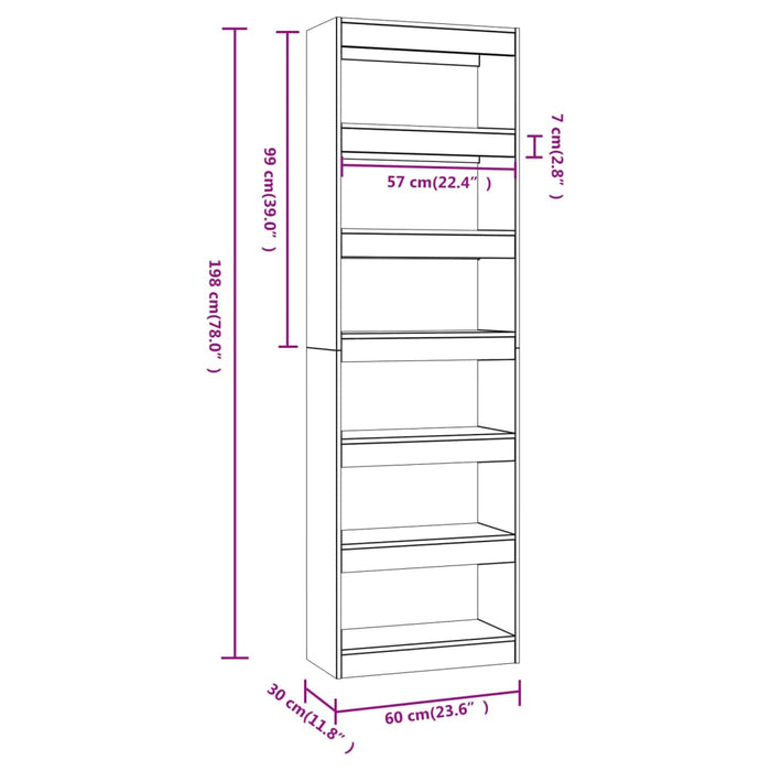 Boekenkast/kamerscherm 60x30x198 cm hoogglans wit