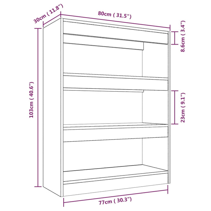 Boekenkast/kamerscherm 80x30x103 cm bewerkt hout wit