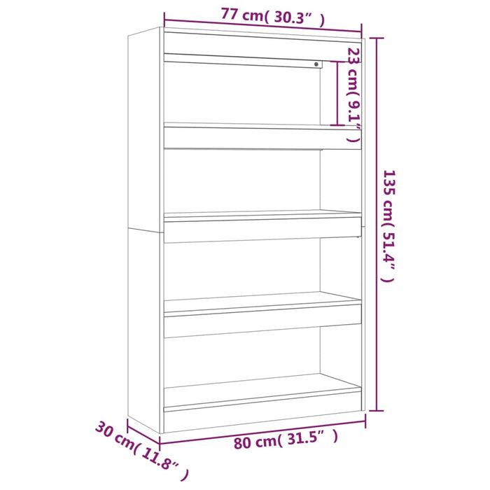 Boekenkast/kamerscherm 80x30x135 cm spaanplaat wit