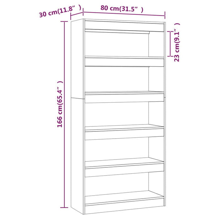 Boekenkast/kamerscherm 80x30x166 cm spaanplaat betongrijs