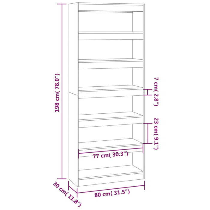 Boekenkast/kamerscherm 80x30x198 cm spaanplaat sonoma eiken