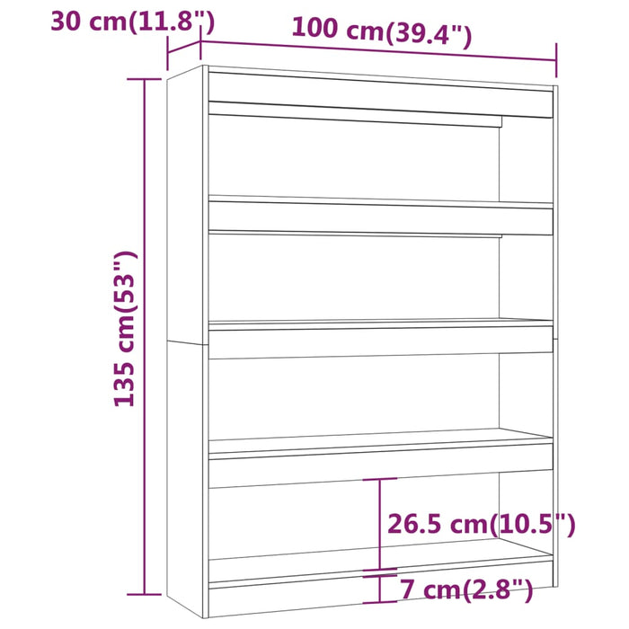 Boekenkast/kamerscherm 100x30x135 wit