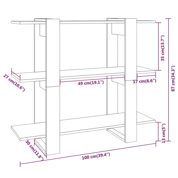 Boekenkast/kamerscherm 100x30x87 cm gerookt eikenkleurig