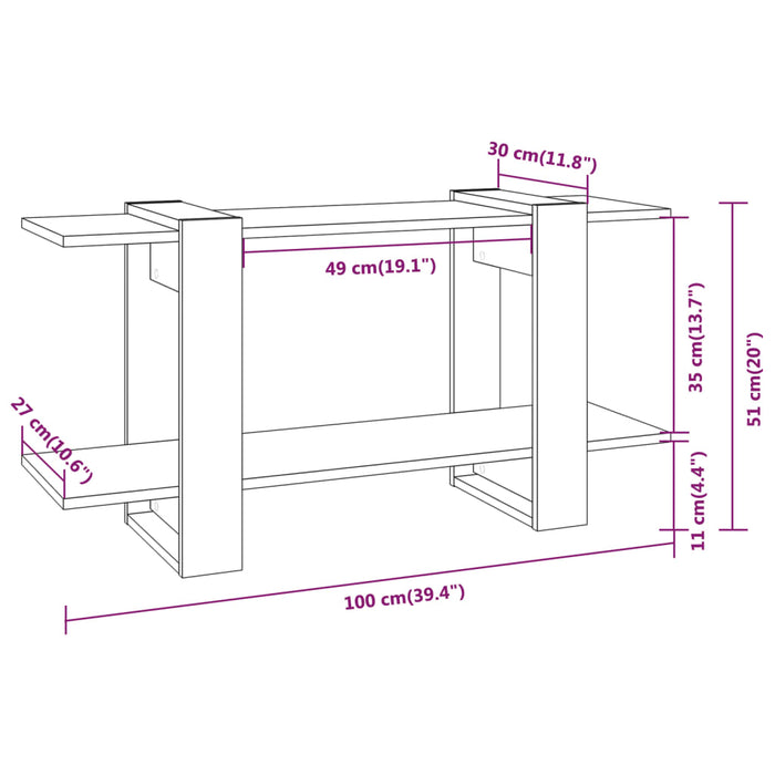 Boekenkast 100x30x51 cm bewerkt hout bruineikenkleurig