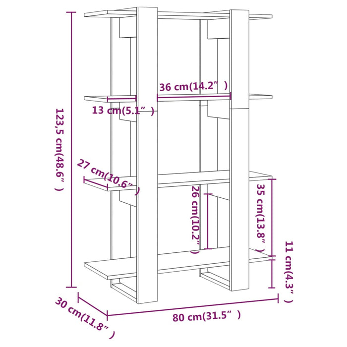 Boekenkast/kamerscherm 80x30x123,5 cm grijs sonoma eikenkleurig