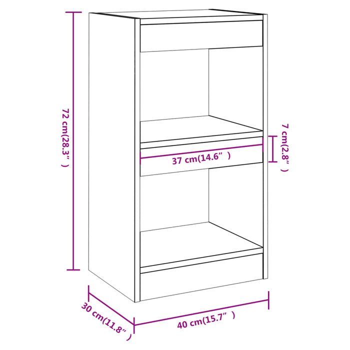 Boekenkast/kamerscherm 40x30x72 cm grijs sonoma eikenkleurig