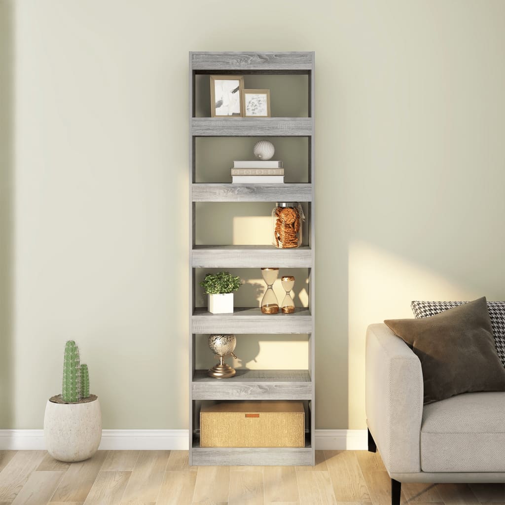 Boekenkast/kamerscherm 60x30x198 cm grijs sonoma eikenkleurig