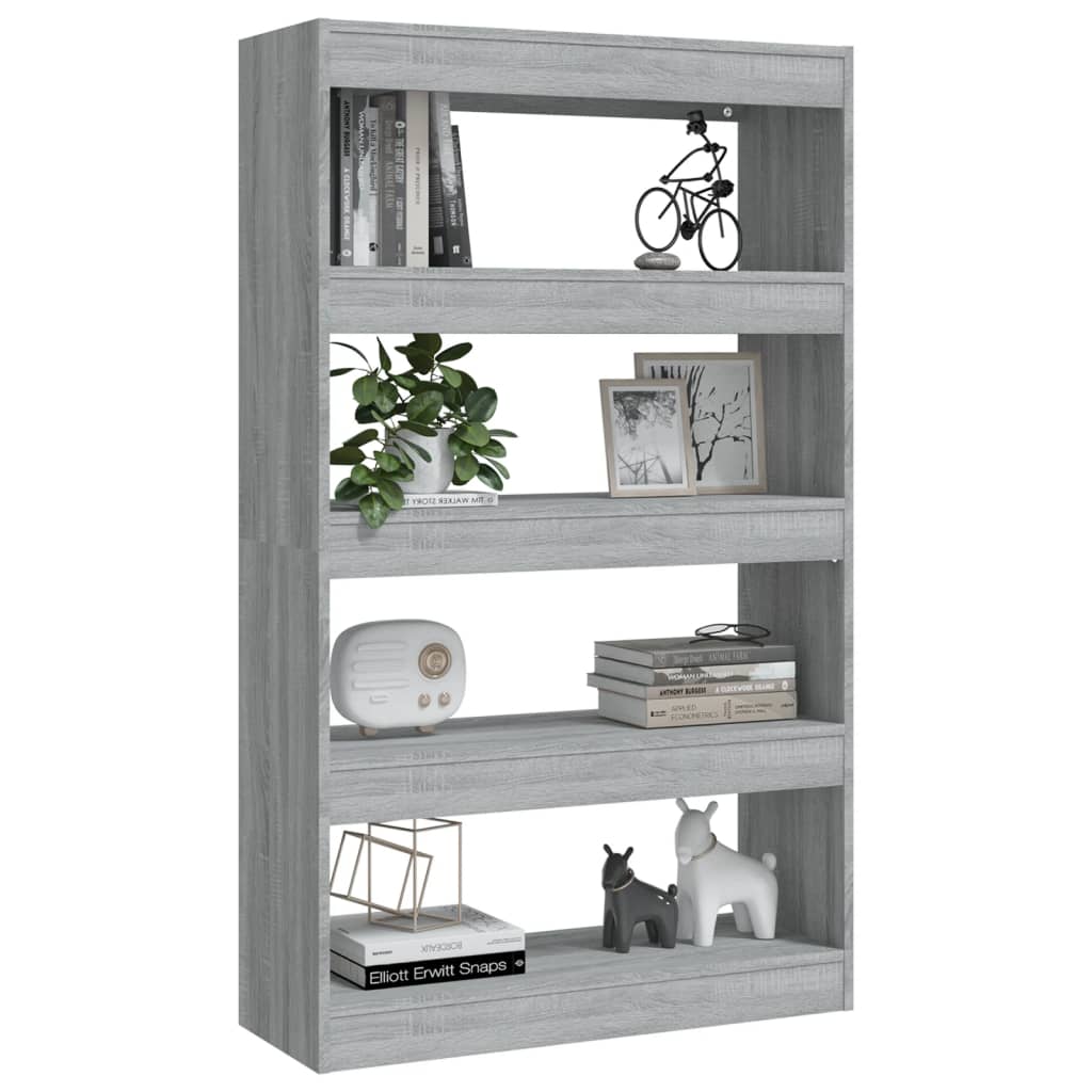 Boekenkast/kamerscherm 80x30x135 cm spaanplaat grijs sonoma