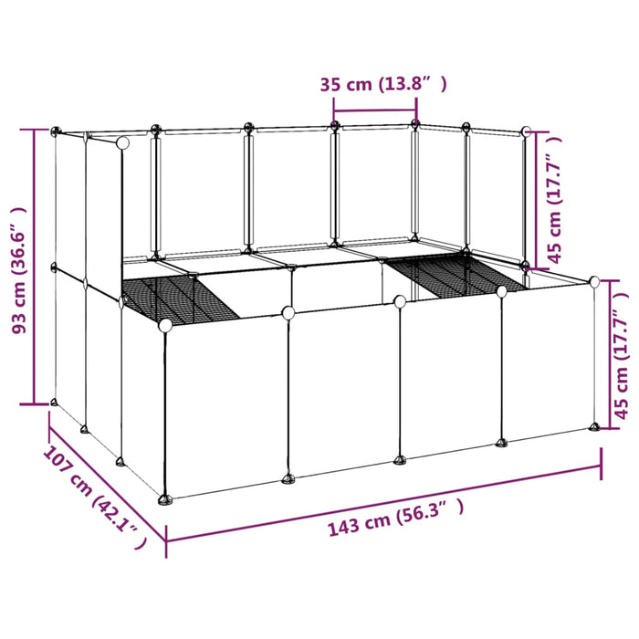 Dierenhok klein 143x107x93 polypropeen en staal zwart