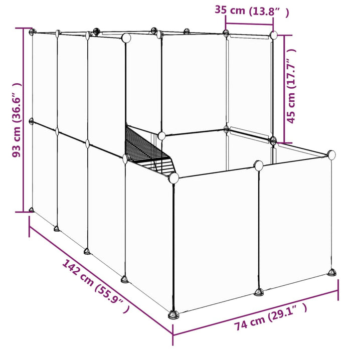 Dierenhok klein 142x74x93 cm polypropeen en staal zwart