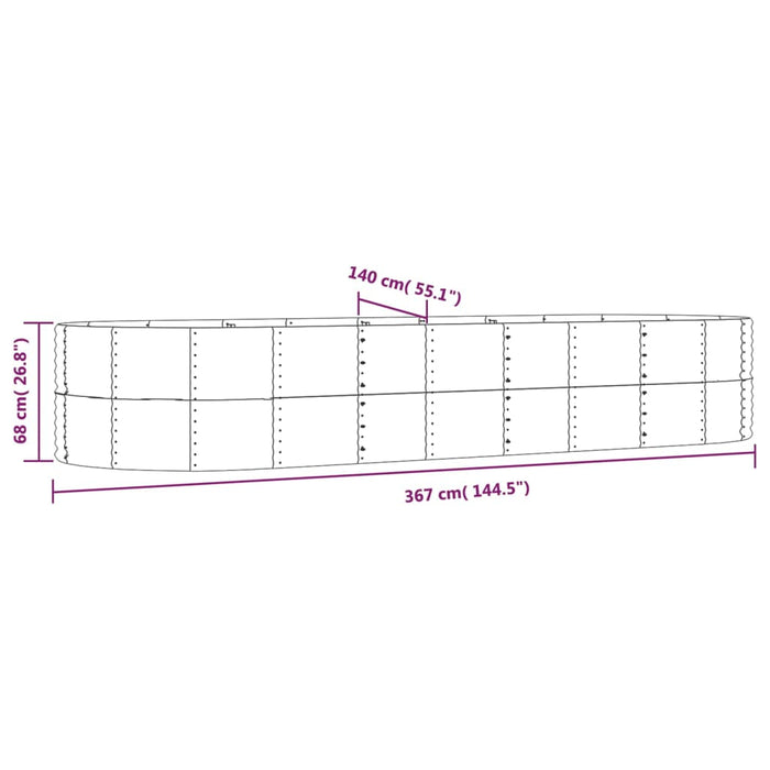 Plantenbak 367x140x68 cm gepoedercoat staal zilverkleurig