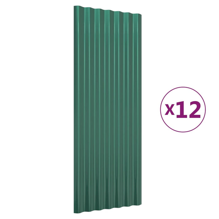 Dakpanelen 12 st 100x36 cm gepoedercoat staal groen