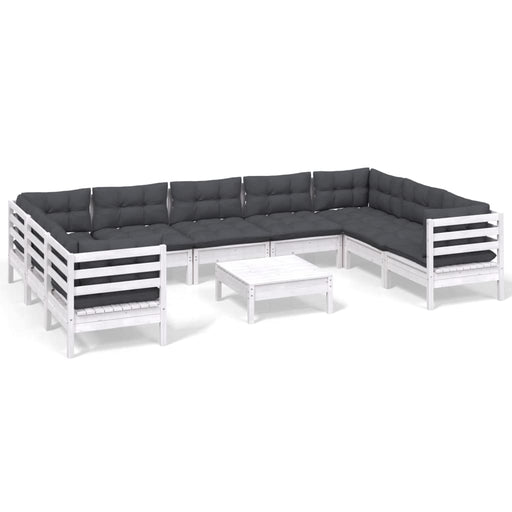 10-delige Loungeset met kussens grenenhout wit