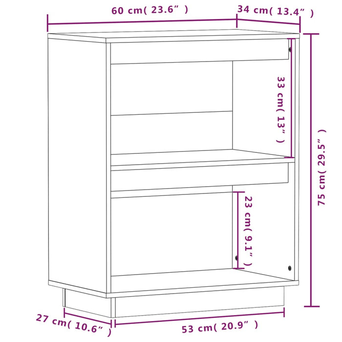 Wandkast 60x34x75 cm massief grenenhout grijs