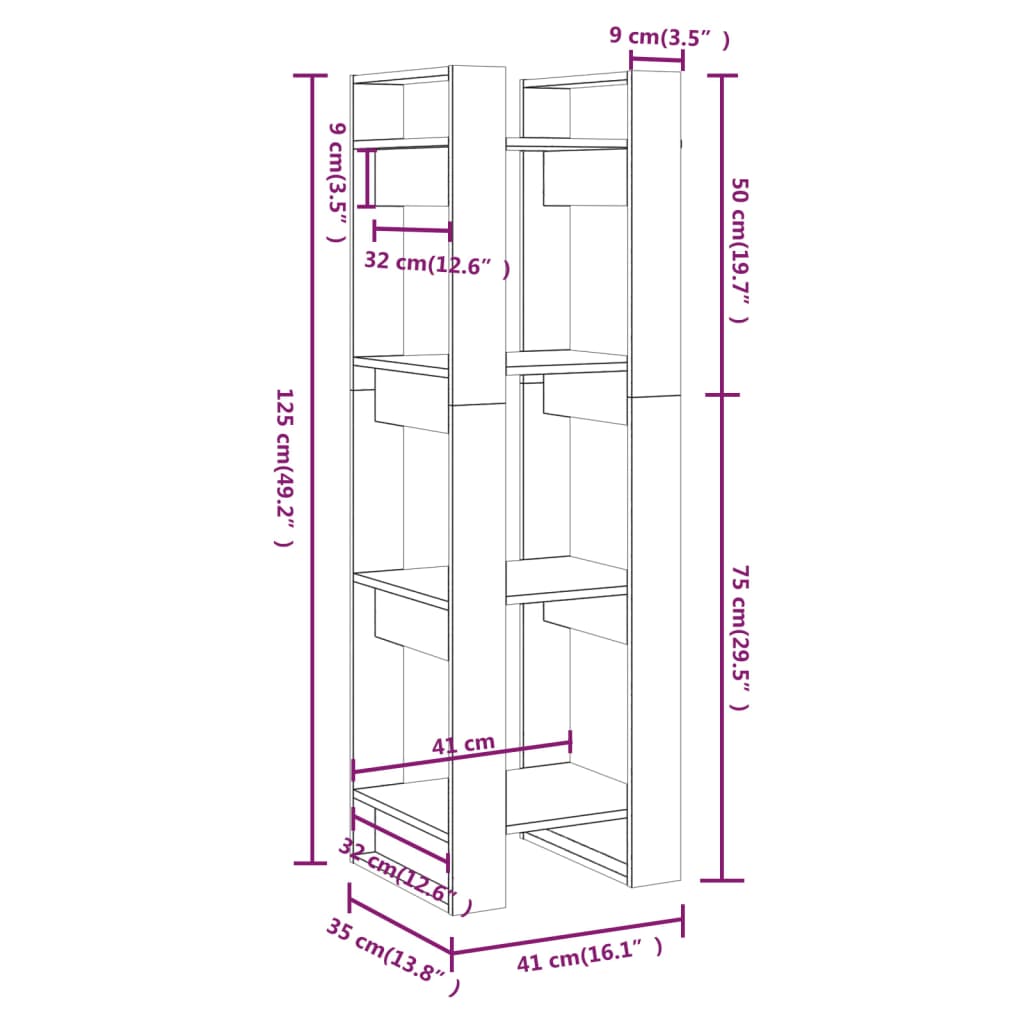 Boekenkast/kamerscherm 41x35x125 cm massief grenenhout