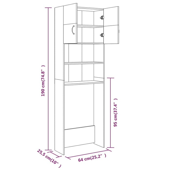 Wasmachinekast 64x25,5x190 cm bruineikenkleurig