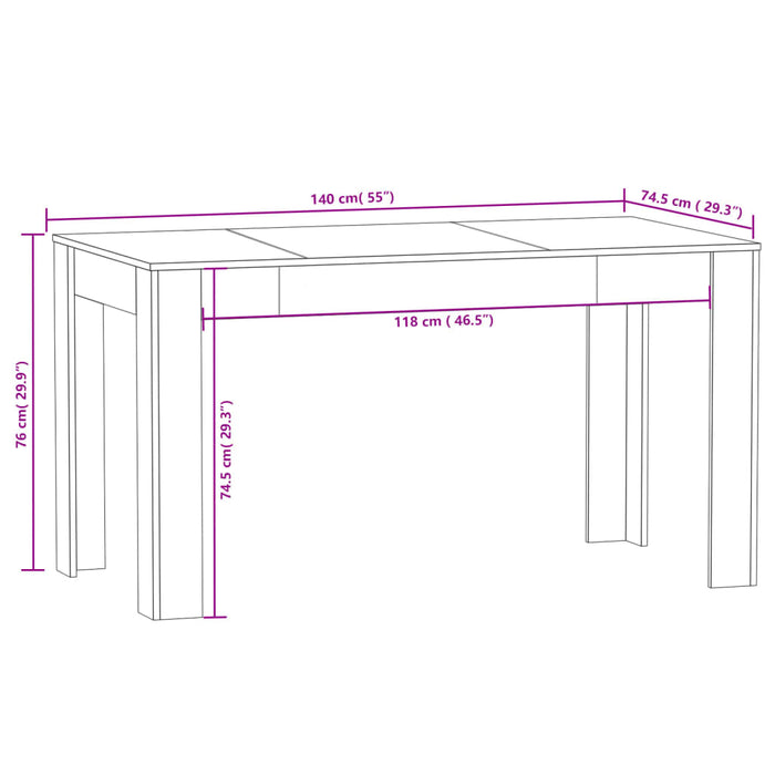 Eettafel 140x74,5x76 cm bewerkt hout bruineikenkleurig