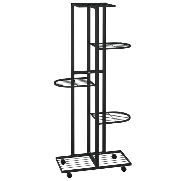 Bloemenstandaard met wielen 5-laags 44x23x100 cm ijzer zwart