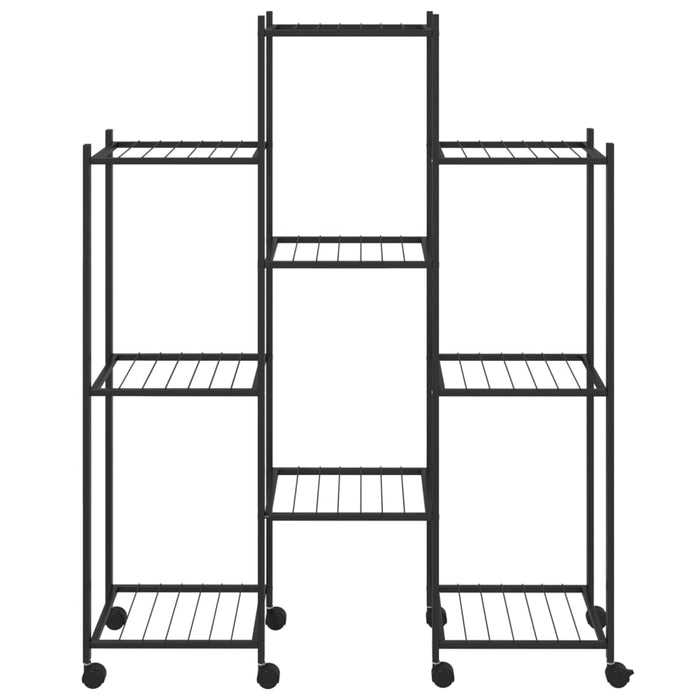 Bloemenstandaard met wielen 83x25x103,5 cm ijzer zwart