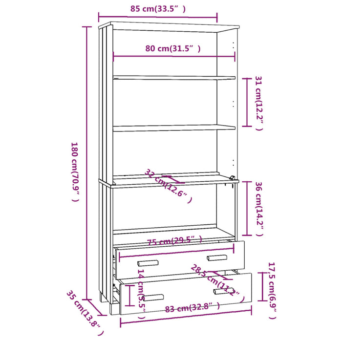 Hoge kast HAMAR massief grenenhout wit