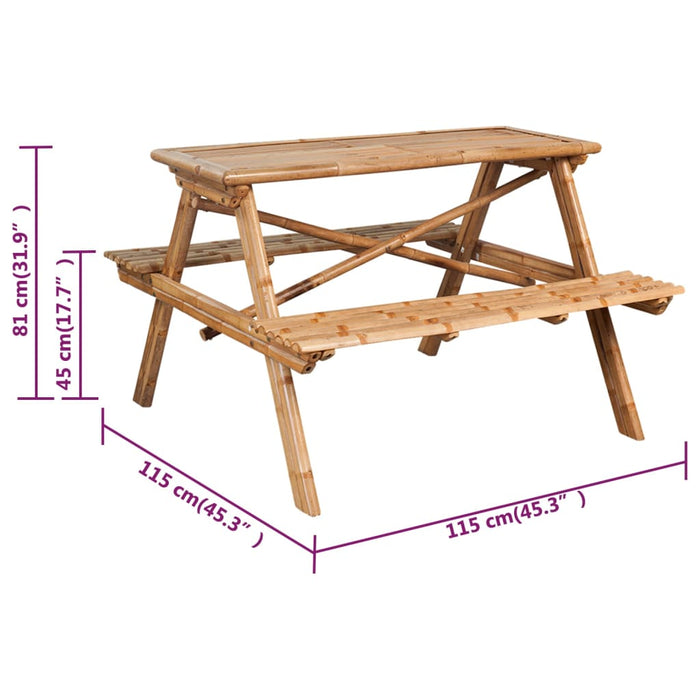 Picknicktafel 115x115x81 cm bamboe