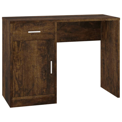 Bureau met kast en lade 100x40x73 cm bewerkt hout gerookt eiken