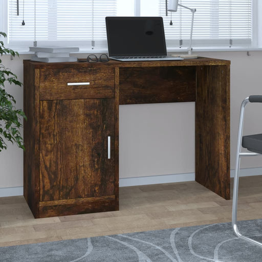 Bureau met kast en lade 100x40x73 cm bewerkt hout gerookt eiken