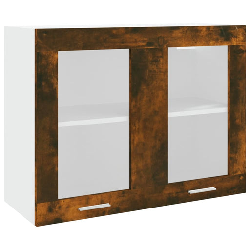 Wandkast hangend 80x31x60 cm glas en bewerkt hout gerookt eiken