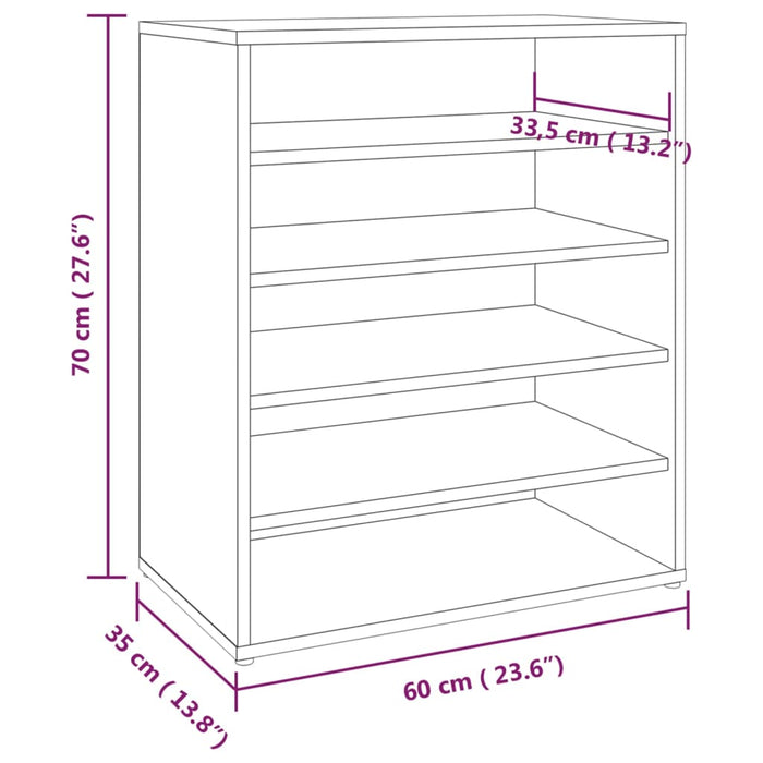 Schoenenkast 60x35x70 cm bewerkt hout gerookt eikenkleurig