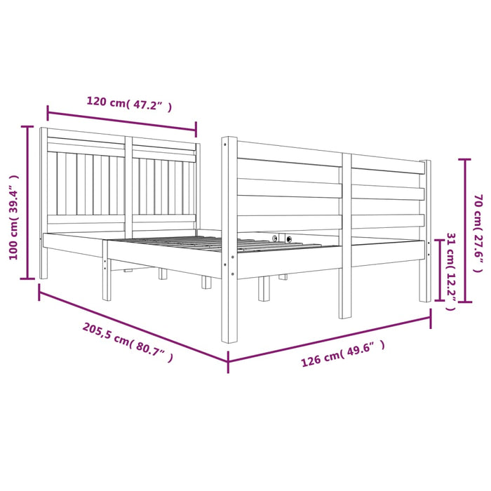 Bedframe massief hout 120x200 cm