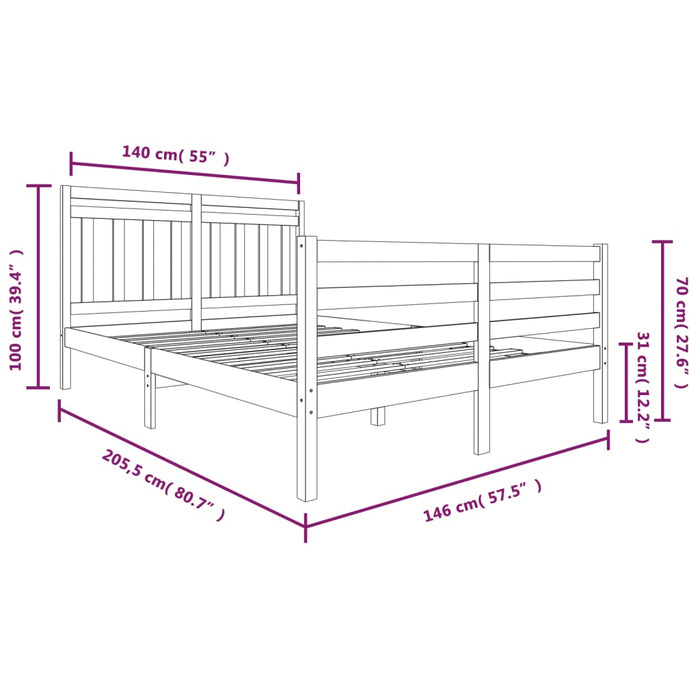 Bedframe massief hout wit 140x200 cm