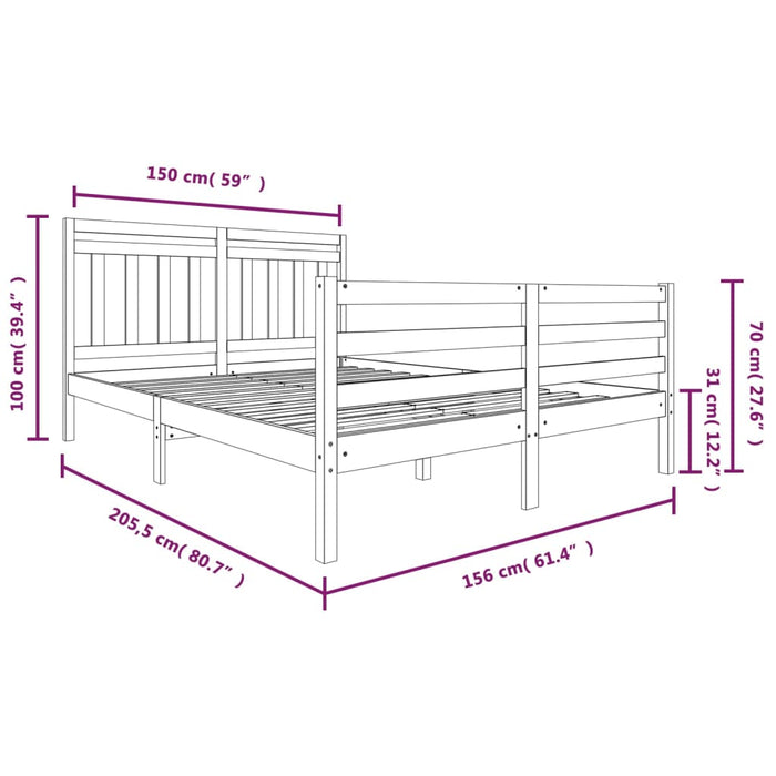 Bedframe massief hout 150x200 cm 5FT King Size