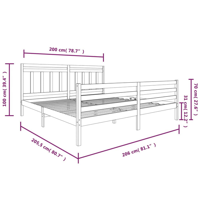 Bedframe massief hout 200x200 cm