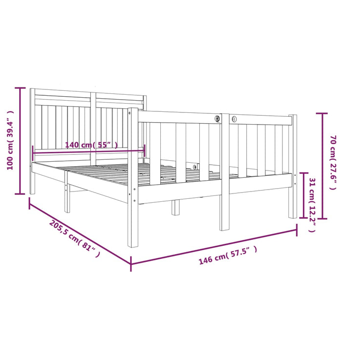 Bedframe massief hout zwart 140x190 cm