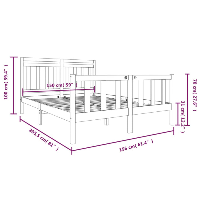 Bedframe massief hout 150x200 cm 5FT King Size