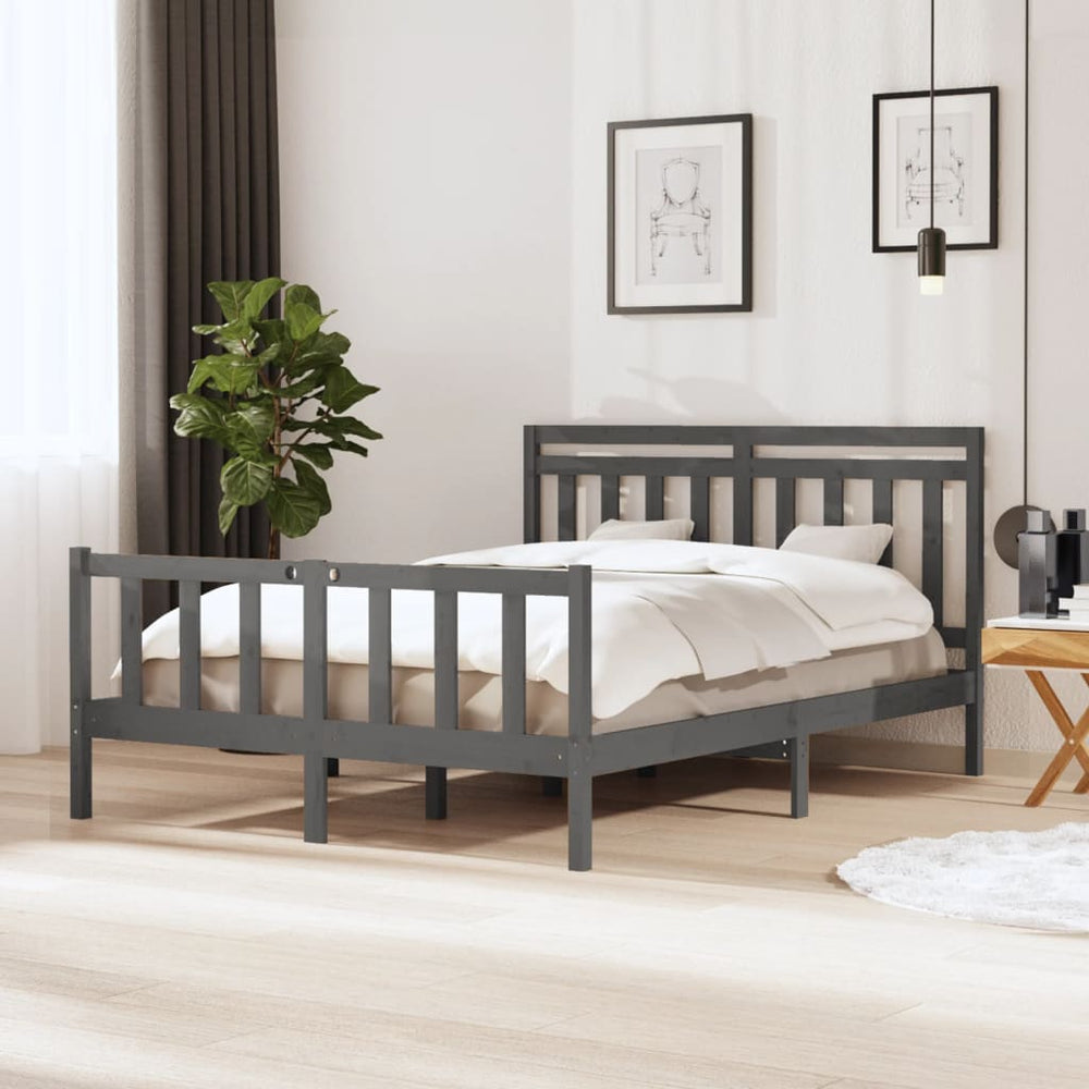 Bedframe massief hout grijs 150x200 cm 5FT King Size