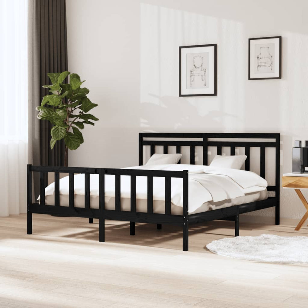 Bedframe massief hout zwart 160x200 cm
