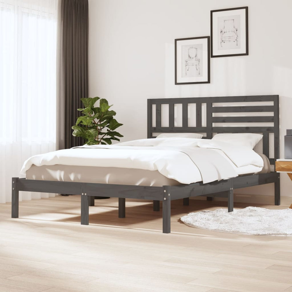 Bedframe massief grenenhout grijs 135x190 cm 4FT6 double