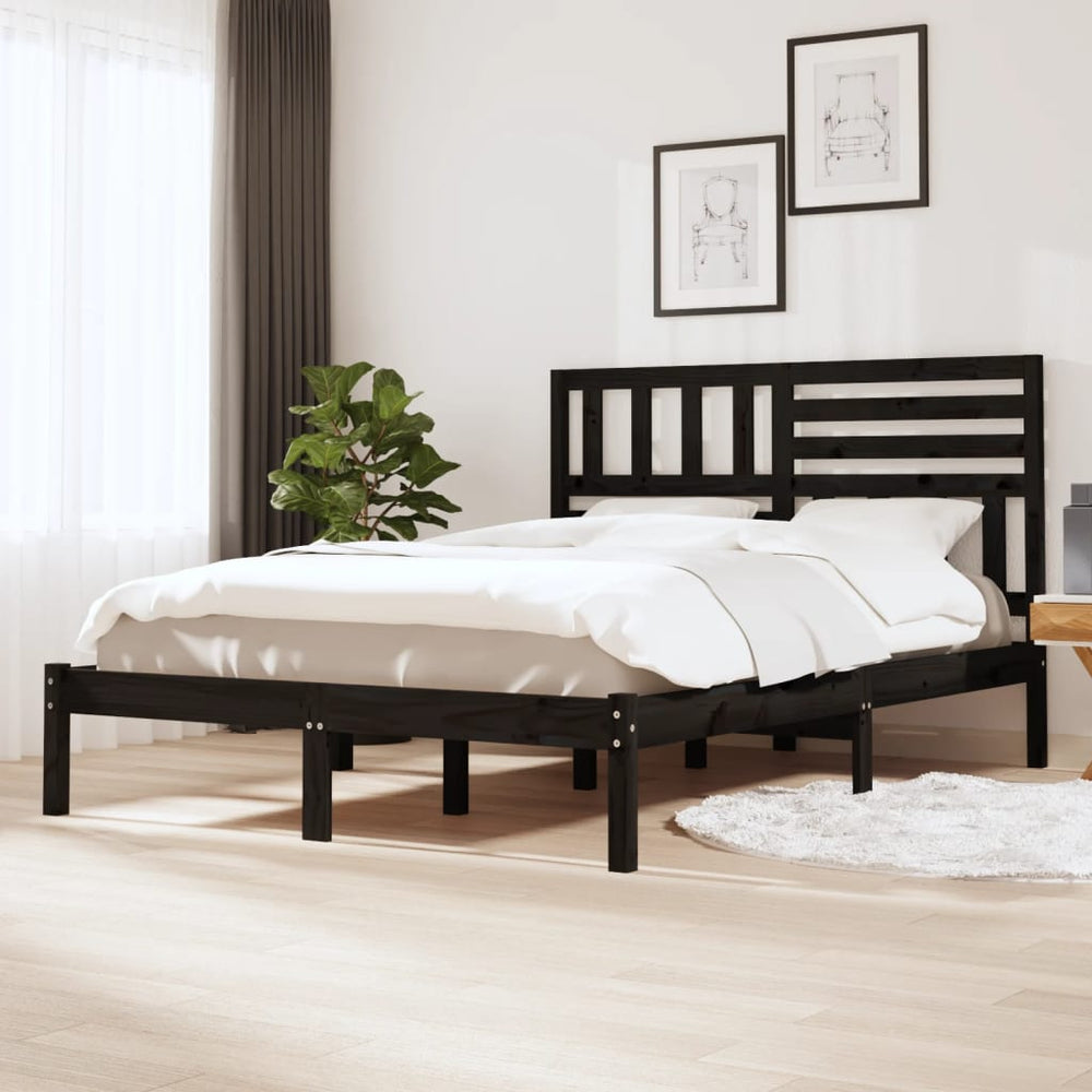 Bedframe massief grenenhout zwart 135x190 cm 4FT6 double